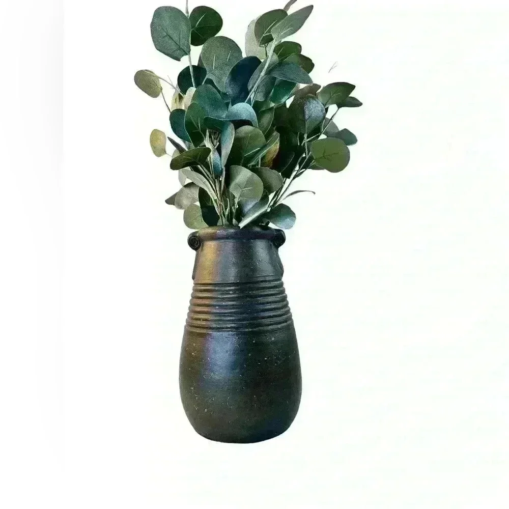 Pier 1 Imports 10” Dark Gray Interior Decorative Vase Rustic Matte Stone